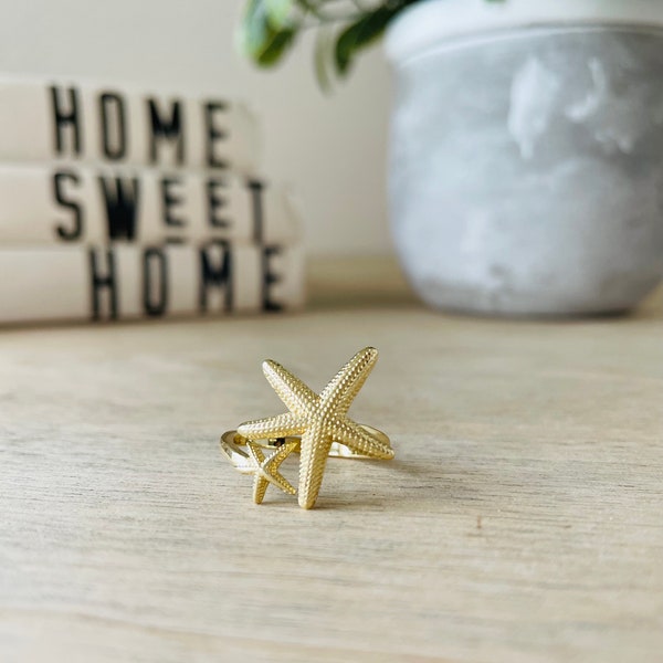 Ring gold starfish shaped gift for her beach summer spring accessories island islander boho bohemian style pentagram copper ocean one size