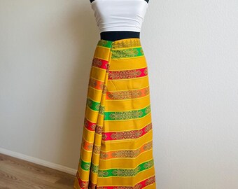 Malong bright yellow authentic Filipino traditional men women sarong maxi dress wrap around skirt summer boho style pattern cover up gift