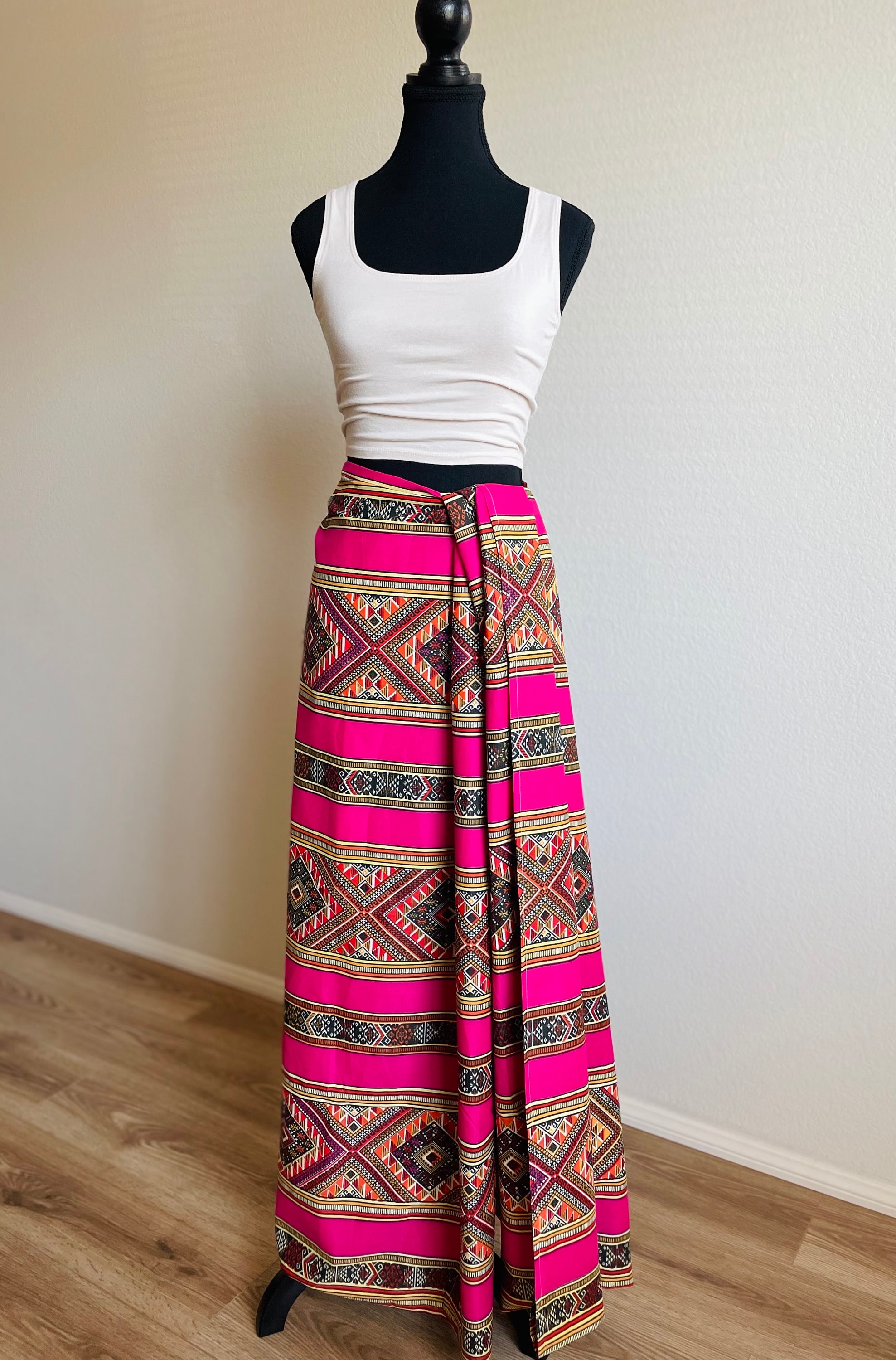 Fuschia Batik Malong Sarong: Ethnic Wrap Skirt Dress