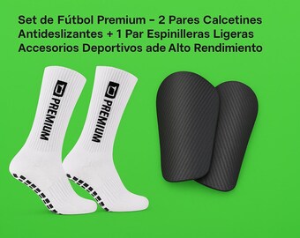 Set de Fútbol Premium – 2 Pares Calcetines Antideslizantes + 1 Par Espinilleras Ligeras | Accesorios Deportivos de Alto Rendimiento