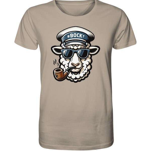 Organic Shirt Unisex Schaf Bock mit Sonnenbrille und Pfeife, cool lässig witzig Bild Biobaumwolle Statement Hipster