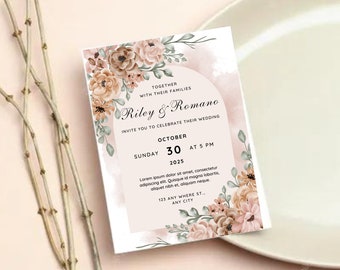 Floral Wedding Invitation Template | Editable Cards (Canva)