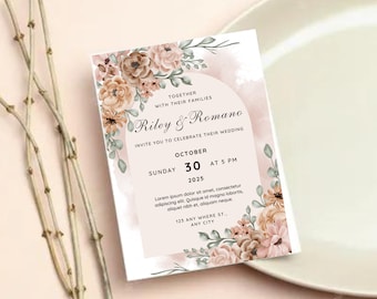 Floral Wedding Invitation Template | Elegant Printable Cards (Canva)
