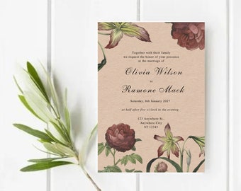 Floral Wedding Invitation Template | Elegant Printable Cards (Canva)