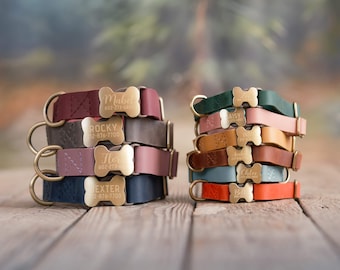 Collare per cani in pelle personalizzabile con targhetta incisa, regalo ideale per i proprietari di cani.