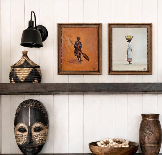 Set of 2 African Fine Art Prints, Man and Woman Artwork, Cultural Wall Decor, African Figurative Art, Print Only, Optional Frame