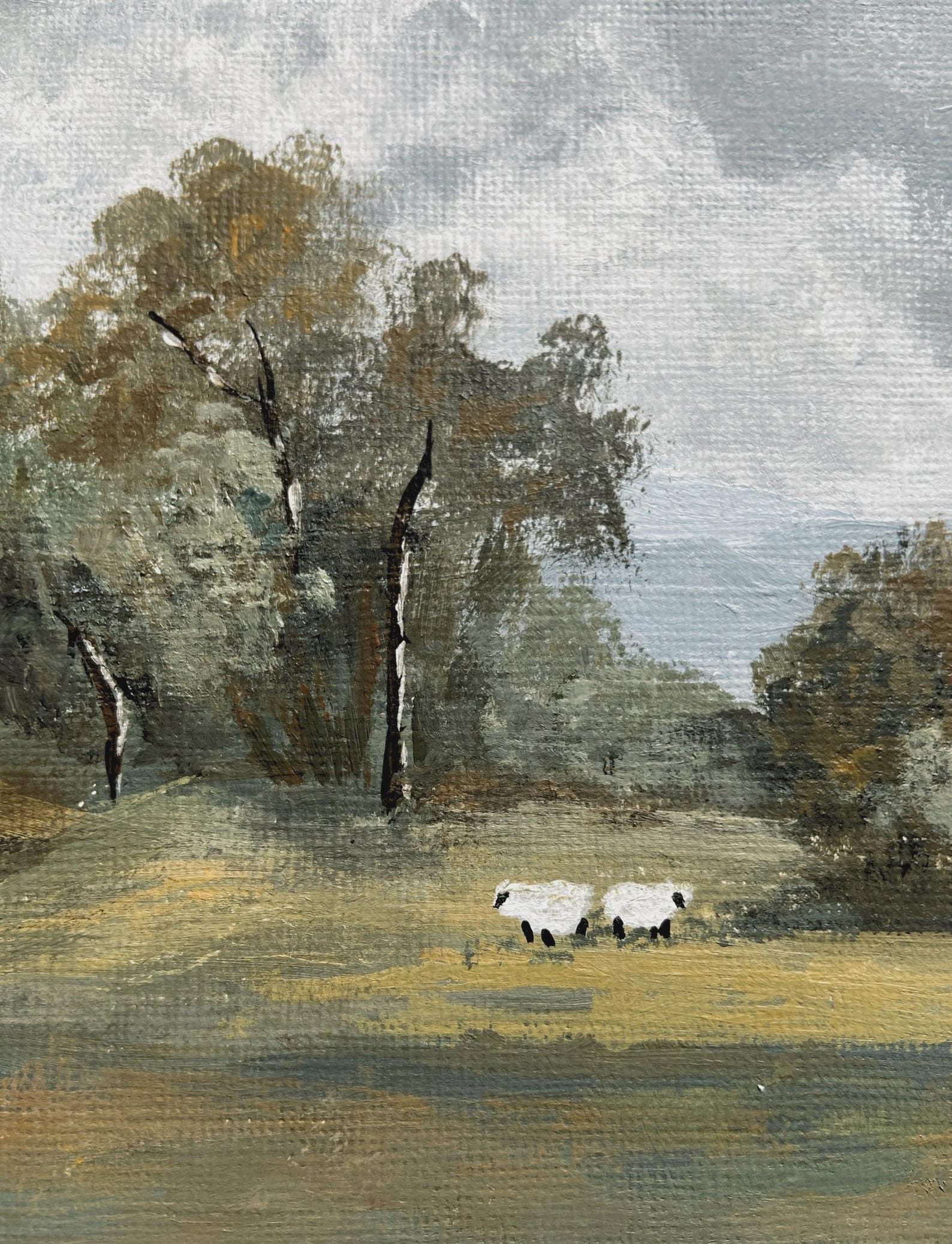 Original Hand-painted Muted Landscape Fine Art Print, Two Grazing Sheep ...