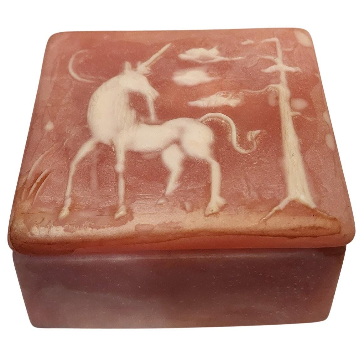 【美品】INCOLAY STONE ジュエリーボックス　ユニコーン　人工石　彫刻 Incolay Unicorn Box - Etsy
