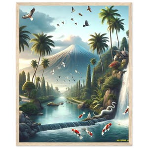 Póster enmarcado "Paso de Montaña Sereno" - Paraíso Tropical con Peces Koi - El Regalo Perfecto para Decorar el Hogar