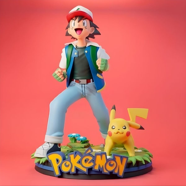 Ash and Pik4chu (POK3MON) - STL file for 3D printing