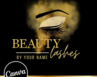 Chic DIY Beauty Logo, Customize for Lash Salon, Editable Design on Canva, Premade Metallic Lash Extension Tech, Gold Logo, Elegant Extension