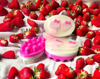 Pink Cat Strawberry Shortcake scented massage soap bar.