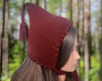 Gorro de punto estilo duende del bosque – Gorro infantil marrón jengibre, de 8 a 12 años.