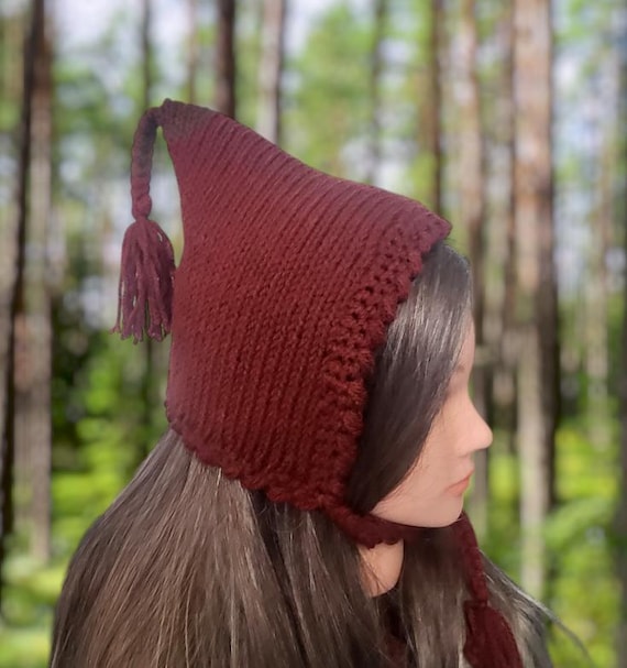 Knitted Woodland Pixie Hat – Ginger Brown Child's Bonnet, 8-12