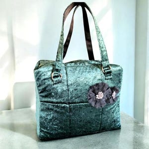 Handmade OOAK Dark Green Quilted Velvet Carpet Bag Holdall Overnight Holiday Travel Bag Fully Lined With Zip Great Gift BG14