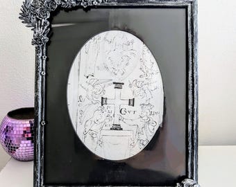 10 x 8&quot; freestanding portrait photo picture frame. Black silver distressed romantic gothic style skull leaves skeleton hands flowers roses