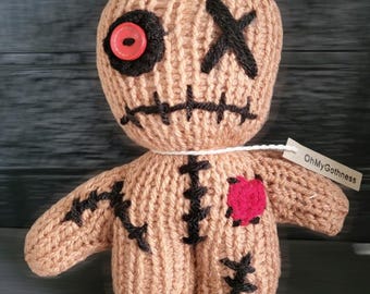 Handmade Knitted Voodoo Doll, Gothic Halloween Decor, 8 Inches