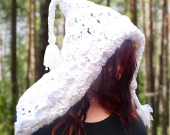 Gorro de duendecillo de punto grueso hecho a mano: gorro de bosque blanco marfil