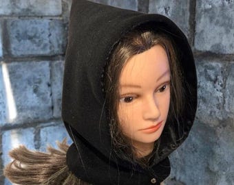 Capucha negra con forro de satén para recreación gótica LARP, hada caprichosa para adultos, invierno HT54