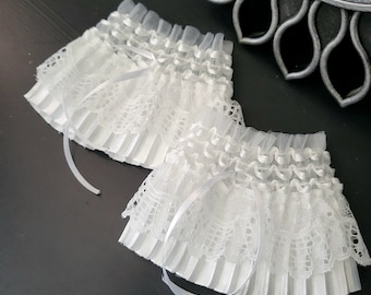 White Ruffled Lace Wrist Cuffs - Whitby Victorian Goth Style
