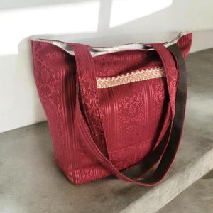 Handgemachte Burgunderrot Jacquard OOAK Einkaufstasche Shopper Schulter Handtasche gefüttert Goth Funky Reise Festival Geschenk BG10