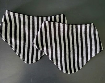 2 x Baby Goth Dribble Bibs Black Grey Stripes Halloween Bandana Adjustable