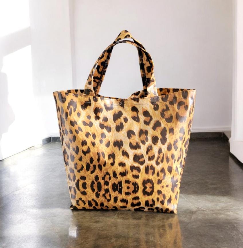 Handmade PVC Leopard Print Tote Bag Shopper With Snap