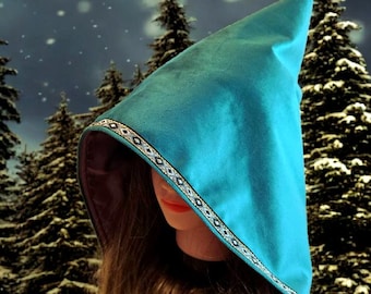 Green Velvet Woodland Pixie Hat Bonnet Hood Lined Whimsical Fairy Adult Winter Christmas HT51