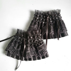 Black Lace Wrist Cuffs, Ruffled Goth Victorian Style