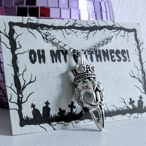 Hand made crowned raven crow bird  metal silver tone surgical steel pendant necklace chain goth alt accessory jewellery teen unisex gift