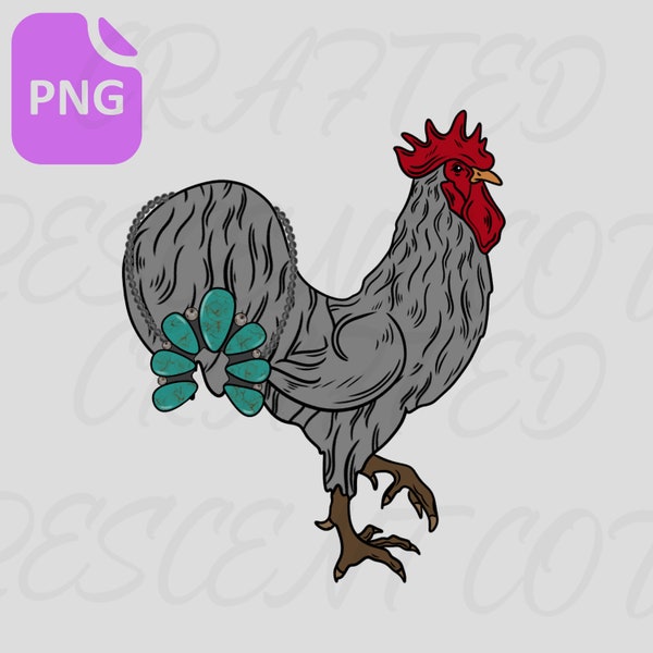 Turquoise Chicken PNG Digital Design