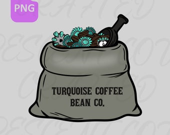 Turquoise Coffee Bean CO. PNG Digital Design