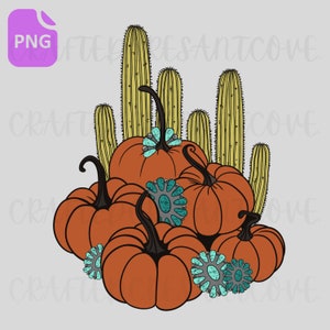 Western Turquoise Pumpkin Halloween PNG Digital Design