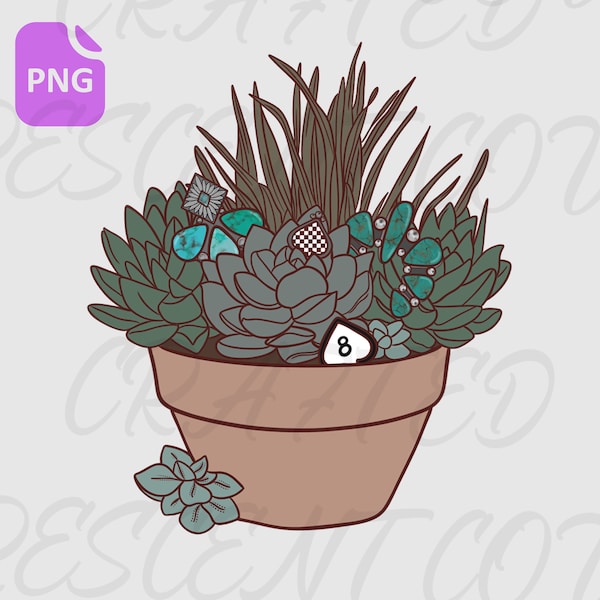 Turquoise + Succulent Pot PNG Digital Design