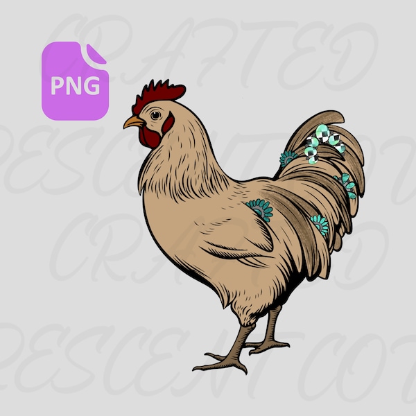 Turquoise Chicken PNG Digital Design