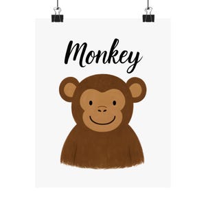Cute Monkey Poster, Nursery Wall Art, Kids Room Decor, Animal Print, Birthday Gift, Playroom Decor, learning poster