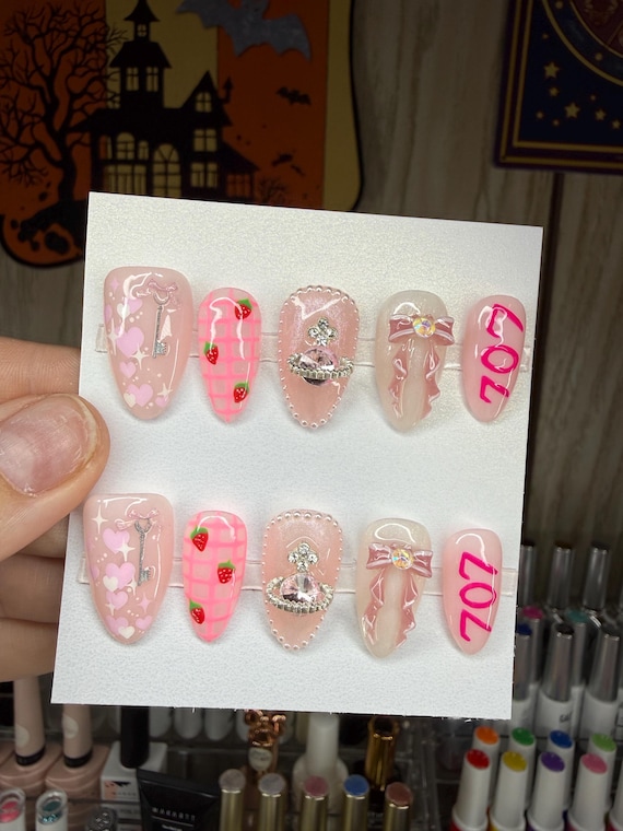 Nana Komatsu Inspired Press on Nails: Anime Manga Strawberry Charm
