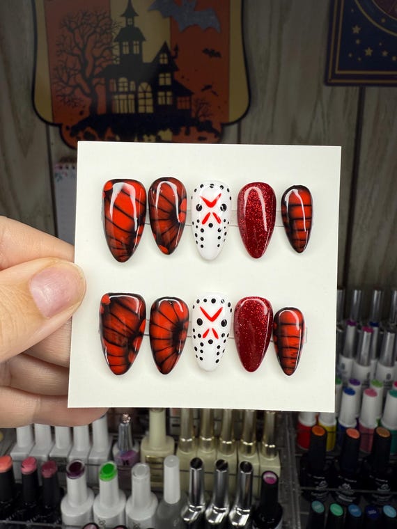 Horror Press On Nails: Bloody Machete, Summer Camp Theme, Custom Sizing