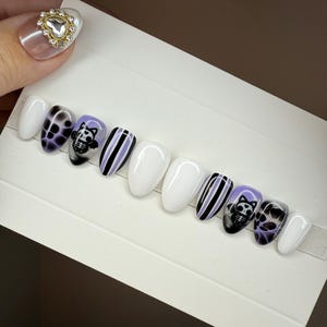 Halloween Press On Nails: Purple Black Goth Emo, Custom Size