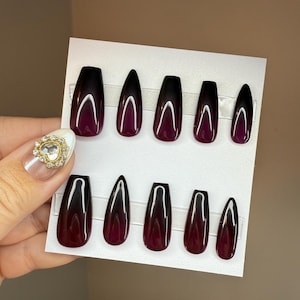 Ombré Gothic Press On Nails: Purple Black Halloween Emo
