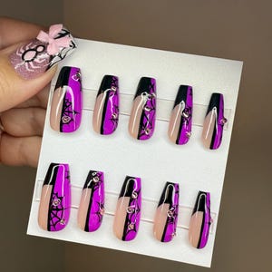 Halloween Spiderweb Press On Nails: Goth French Tip, Custom Sizing