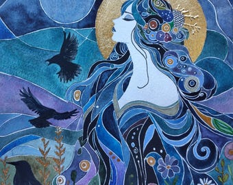 Giclée Druck, Hand vergoldet: Der Morrigan