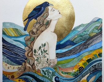 Impresión giclée, dorada a mano: Airmed el sanador