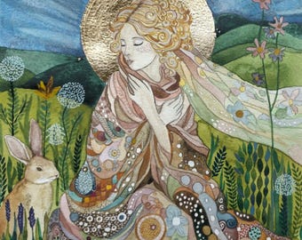 Impresión Giclée, dorada a mano: Eostre, Ostara