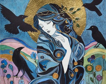 Giclée Druck, Hand vergoldet: Der Morrigan