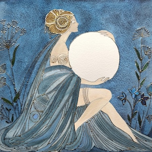 Impresión Giclée, dorada a mano: Selene sosteniendo la luna