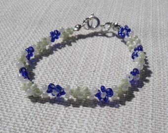 Flower Beaded Bracelet | Daisy Bracelet | Blue Green Seed Bead Bracelet