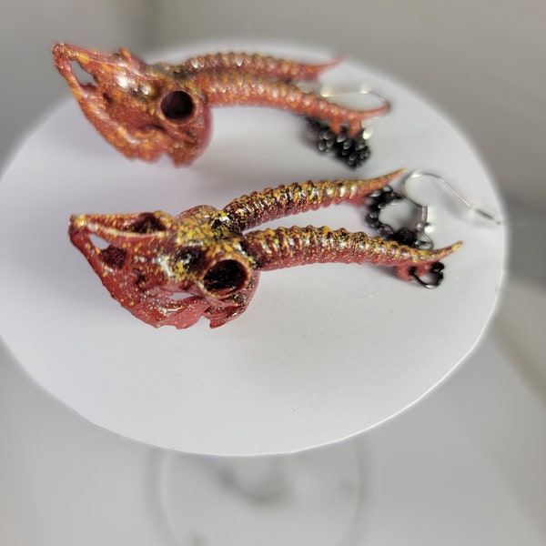 Red Fronted Gazelle skull Earrings Museum quality replica a fully anatomically correct 3D resin Pendant bone Jewerly red galaxy colors (D)