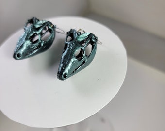 Black Throat Monitor Lizard skull Earrings Museum quality replica, a fully anatomically correct 3D resin Pendant Jewerly desinger Blue (E)
