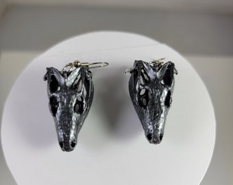 Boucles d'oreilles tête de mort varan noir gorge Réplique de qualité musée, un pendentif 3D en résine entièrement anatomiquement correct créateur de bijoux noir (A)